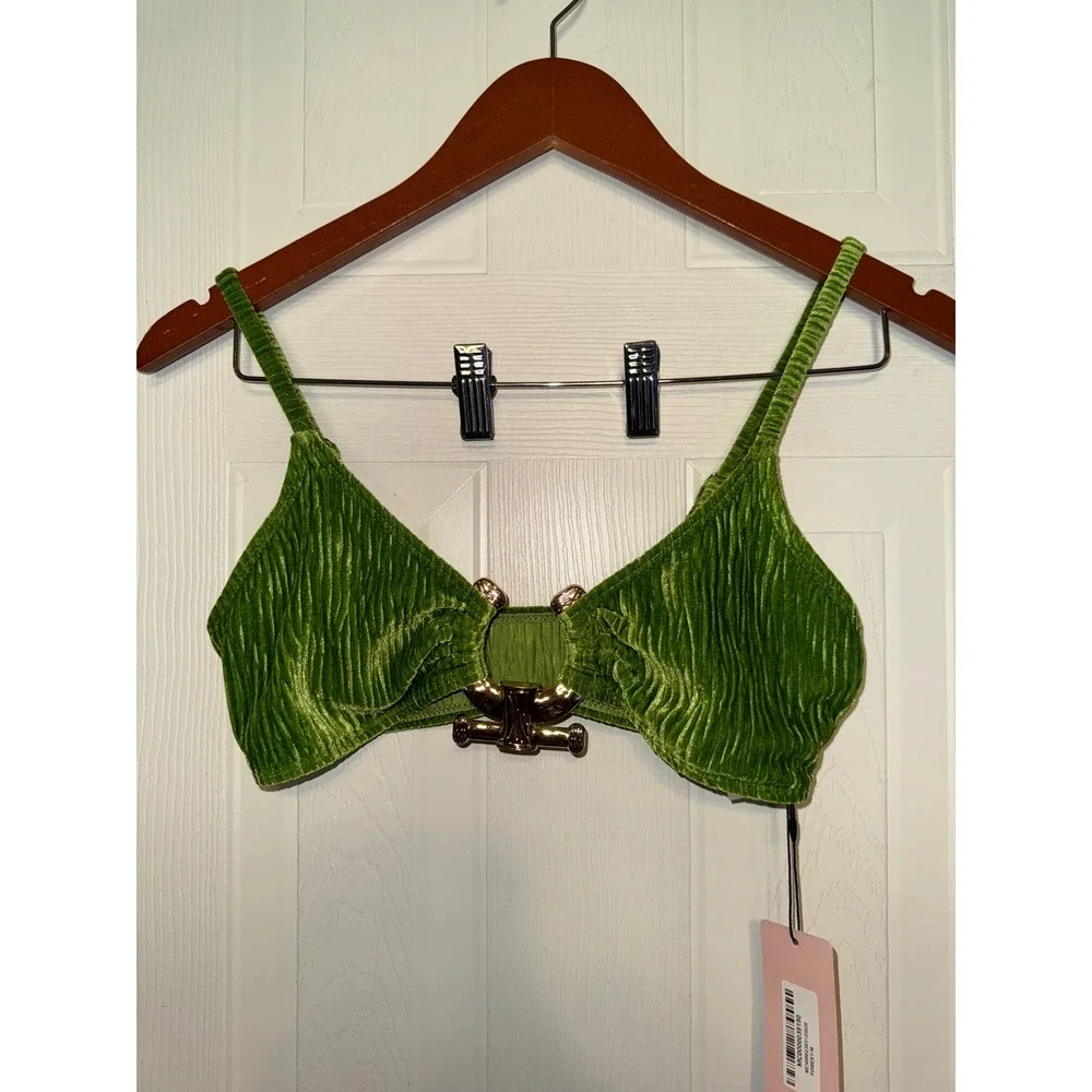 Micas Bikini Set Bikini‎ Swimsuit 2 Piece Green Wrinkled Cloth Medium